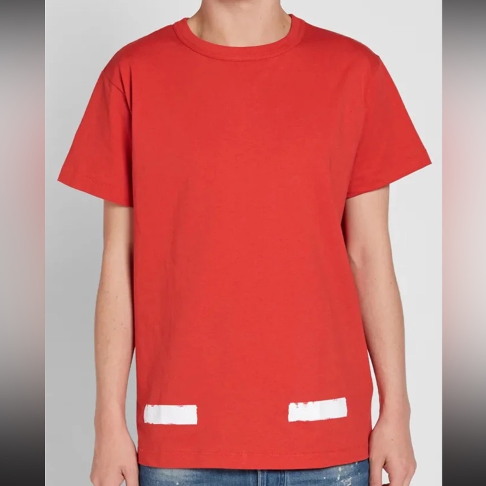 🚨SEND OFFERS🚨Off-White Mens Red Tee with White Stripes
